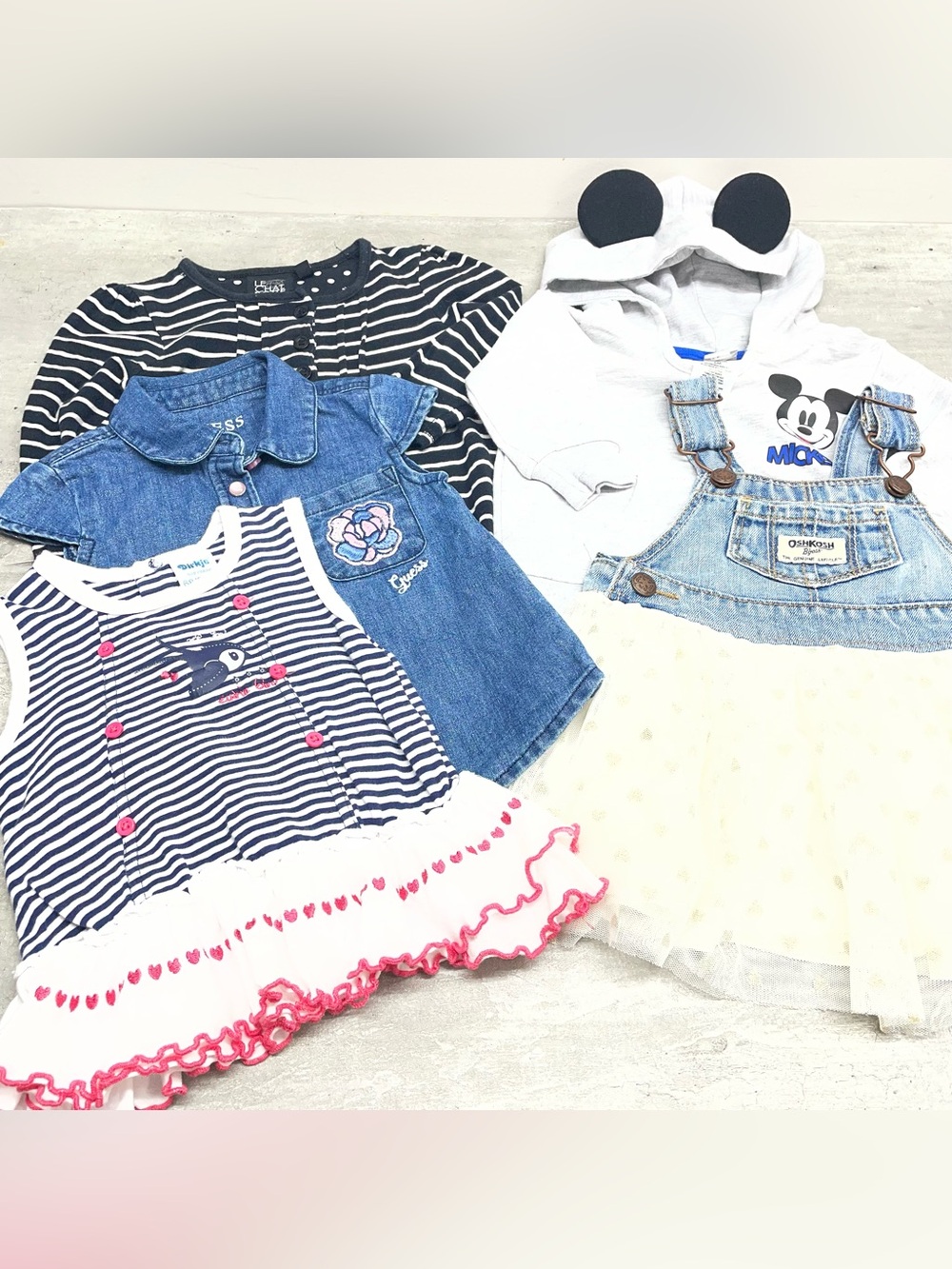 Guess OshKosh Disney Baby Clothing Lot 6-9M Blue Grey Striped‎ Good 5pc Bundle